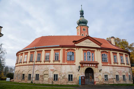 Old abandoned ruined baroque Libechov castle in sunny autumn day, Romantic chateau was heavily damaged after affected by flooding in 2002, Central Bohemia, Czech republic, November 14, 2020のeditorial素材