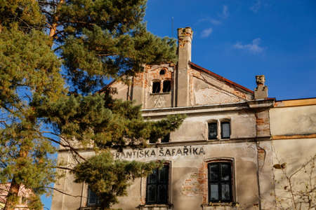 Safarikuv's water mill (Safarikuv mlyn), Elbe mill under the Nymburk walls in sunny autumn day, Nymburk, Central Bohemia, Czech Republic, November 17, 2020のeditorial素材