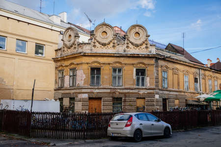 Old house on the street in sunny autumn day, Nymburk, Central Bohemia, Czech Republic, November 17, 2020のeditorial素材