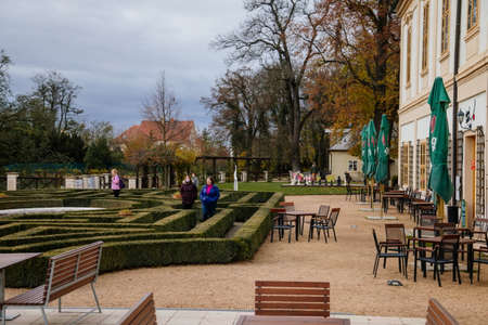 Loucen Rococo castle surrounded by a vast English park, Romantic baroque chateau and gardens with mazes and labyrinths in autumn day, Central Bohemia, Czech republic, November 17, 2020のeditorial素材