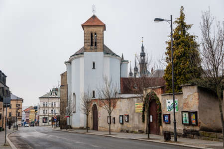 Church of St. Francis of Assissi and Franciscan monastery, baroque and renaissance medieval historical buildings, Square of Bohemian Paradise in winter day, Turnov, Czech Republic, January 01, 2021のeditorial素材