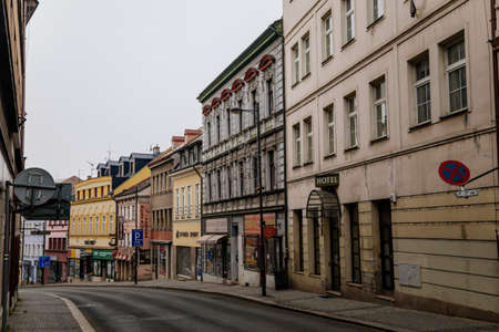 Hluboka street, Narrow picturesque street with baroque and renaissance historical buildings in winter day, beautiful cityscape of town, Bohemian Paradise, Turnov, Czech Republic, January 01, 2021のeditorial素材
