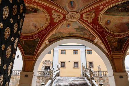 Church of Baroque monastery at Svata Hora, chapel on The Holy Mountain, Basilica minor and cloister Holly Hill, famous pilgrimage place in winter, Pribram, Bohemia, Czech Republic, January 30, 2021のeditorial素材