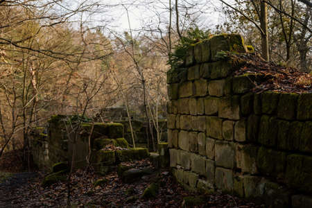 Stone ruins of medieval castle Klamorna in sunny winter day near Drabske svetnicky, ancient fortress...
