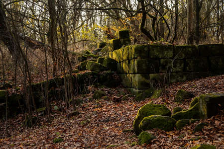 Stone ruins of medieval castle Klamorna in sunny winter day near Drabske svetnicky, ancient fortress...