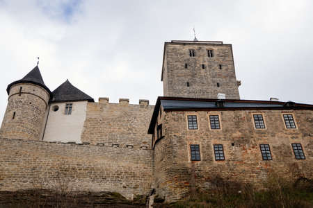 Medieval gothic castle Kost or Bone with tower in spring day, ancient fortresses on hill, fairytale stronghold, landmark in countryside, Bohemian Paradise or Cesky Raj, Czech Republic, May 01, 2021のeditorial素材