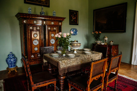 Velke Brezno, Czech Republic, 26 June 2021: chateau Velke Brezno, castle interior with baroque...