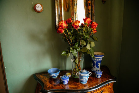 Velke Brezno, Czech Republic, 26 June 2021: chateau Velke Brezno, castle interior, English Wedgwood...