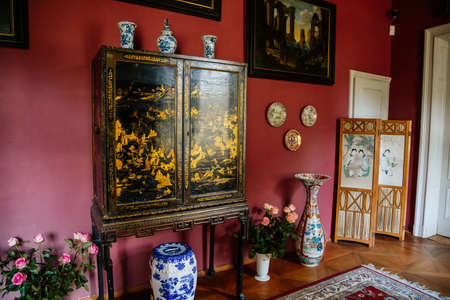 Velke Brezno, Czech Republic, 26 June 2021: chateau Velke Brezno, castle interior with baroque and...