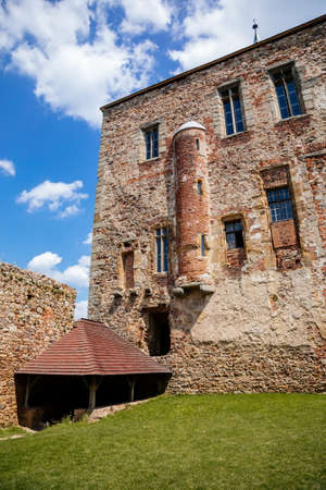 Town Zebrak in Central Bohemia, Czech Republic, 24 July 2021: Medieval royal gothic castle Tocnik, gray stone ruin on hill at sunny summer day, ancient fortress, fairytale stronghold, guard walls.のeditorial素材