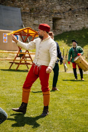 Castle Landstejn, South Bohemian, Czech Republic, 03 July 2021: Medieval summer market festival...