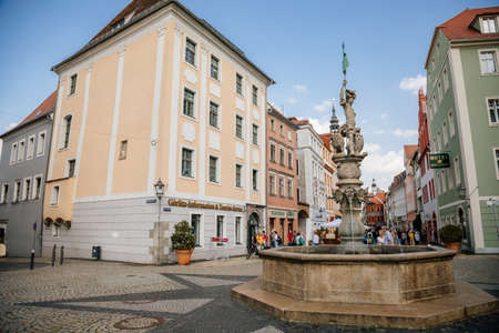 Goerlitz, Saxony, Germany, 04 September 2021: Georgsbrunnen or George's fountain at Obermarkt or...