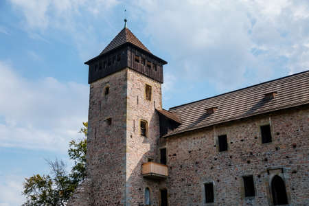 Litice nad Orlici, Eastern Bohemia, Czech Republic, 11 September 2021: Ruins of medieval castle on hill, old stronghold with stone tower, ancient gothic fortress, sunny day, landmark in countryside.のeditorial素材