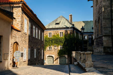 Kolin, Central Bohemia, Czech Republic, 10 July 2021: Regional Museum with ivy-covered wall, Dvorak? S Museum of Prehistory or formerly parish school near Gothic Cathedral St. Bartholomew's Church.のeditorial素材