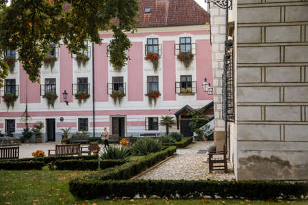 Trebon, South Bohemia, Czech Republic, 9 October 2021: Castle Courtyard, Renaissance chateau with...