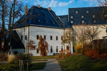 Konigstein, Saxony, Germany, 6 November 2021: medieval fortress with Commander's home, tourist destination at valley of river Elbe, old castle, Historic sandstone ancient fort at autumn sunny dayのeditorial素材
