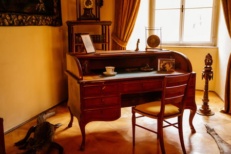 Libochovice, Bohemia, Czech Republic, 19 September 2021: Castle interior with baroque wooden...