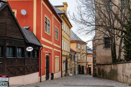 Kutna Hora, Czech Republic, 5 March 2022: Narrow picturesque street with colorful buildings in...