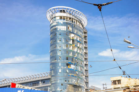 Kyiv, Ukraine, 15 March 2022: War of Russia against Ukraine. A administrativel building damaged by enemy aircraft in Ukrainian capital Kyiv, apartments destroyed following Russian rocket attack cityのeditorial素材