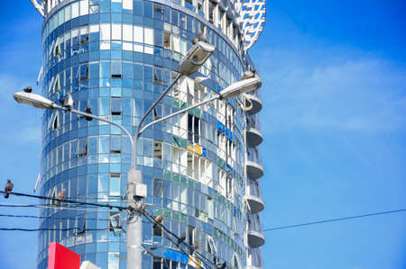 Kyiv, Ukraine, 15 March 2022: War of Russia against Ukraine. A administrativel building damaged by enemy aircraft in Ukrainian capital Kyiv, apartments destroyed following Russian rocket attack cityのeditorial素材