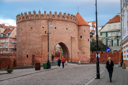 Warsaw, Poland, 13 October 2021: Barbican complex network of historic fortifications between Old and...