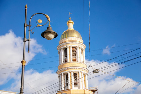 Saint Petersburg, Russia, 17 October 2021: Cathedral of Vladimir icon of mother of God in Central district, Our Lady of Vladimir or Vladimirskaya church with golden domes and bell tower on sunny dayのeditorial素材
