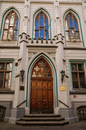 Riga, Latvia, 14 October 2021: Small Guild of St. John, Baltic states, Northern Gothic Style with...