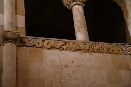 Quedlinburg, Saxony-Anhalt, Germany, 29 October 2022: Stiftskirche St. Servatius church, old Abbey masterpieces of Romanesque architecture, three-nave basilica, columns, symbols of animals and plantsのeditorial素材