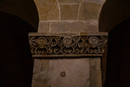 Quedlinburg, Saxony-Anhalt, Germany, 29 October 2022: Stiftskirche St. Servatius church, old Abbey masterpieces of Romanesque architecture, three-nave basilica, columns, symbols of animals and plantsのeditorial素材