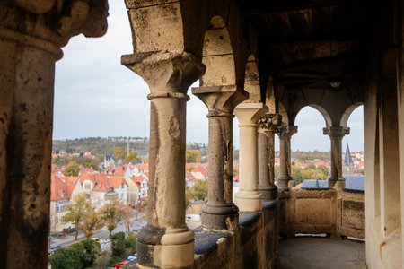Quedlinburg, Saxony-Anhalt, Germany, 28 October 2022: Romantic Sternkieker Tower or Lindenbeinscher Turm, highest vantage point of city, town historic fortifications, major tourist attractionのeditorial素材