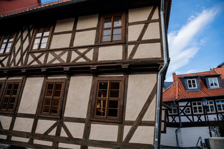 Wernigerode, Saxony-Anhalt, Germany, 29 October 2022: Museum Schiefes or crooked Haus, Historic old vintage colored timber frame houses in medieval town, half-timbered home at sunny autumn dayのeditorial素材