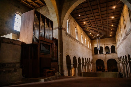 Quedlinburg, Saxony-Anhalt, Germany, 29 October 2022: Stiftskirche St. Servatius church, old Abbey masterpieces of Romanesque architecture, three-nave basilica, columns, symbols of animals and plantsのeditorial素材