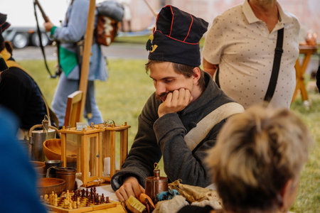 Prague, Czech Republic, 16 July 2023: Soldiers in Invalidovna, military camp reconstruction,...