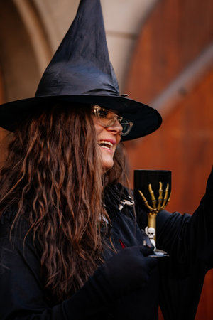 Prague, Czech Republic, 30 April 2023: Carodejnice festival or Walpurgis night, witch effigy is being carried to bonfire it will be burnt, spring welcoming ritual, Costumed men and women in streetsのeditorial素材