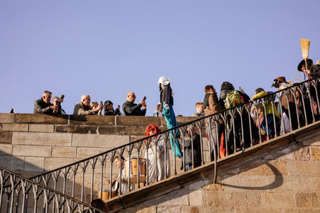 Prague, Czech Republic, 30 April 2023: Carodejnice festival or Walpurgis night, witch effigy is being carried to bonfire it will be burnt, spring welcoming ritual, Costumed men and women in streetsのeditorial素材