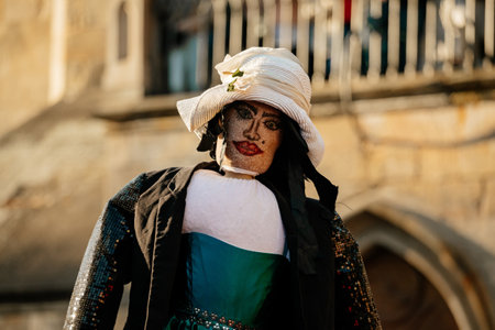 Prague, Czech Republic, 30 April 2023: Carodejnice festival or Walpurgis night, witch effigy is being carried to bonfire it will be burnt, spring welcoming ritual, Costumed men and women in streetsのeditorial素材