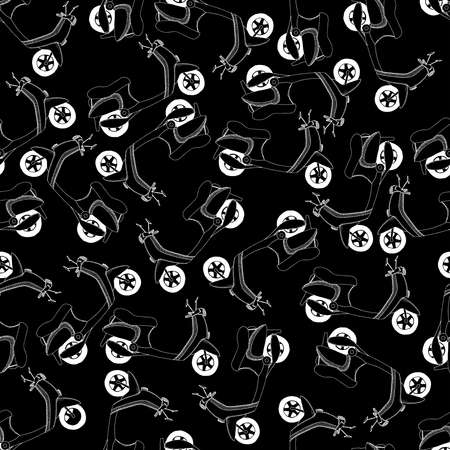 Vector seamless pattern with hand-drawn scooters. Perfect for wallpapers, gift paper, cloth patternのイラスト素材
