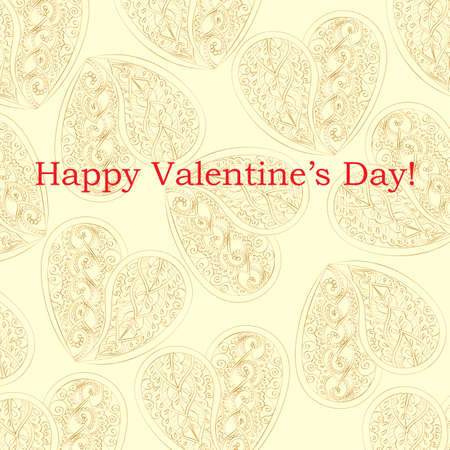 Happy Valentines day card with hand-drawn mehandi hearts. Pattern with hearts in indian style, vector.のイラスト素材