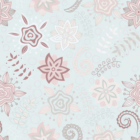 Hand-drawn vector flowers and branches in delicate colors. Floral seamless pattern. Seamless pattern with flowers and branches. All elements are not cropped and hidden under maskのイラスト素材