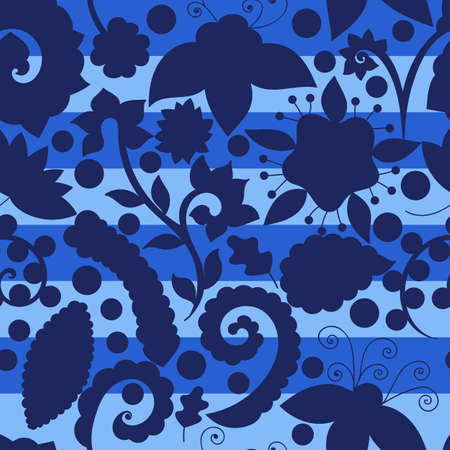 Seamless pattern with silhouettes of abstract floral and indian elements, vector. Swatch is in the panel. Elements hidden under mask, not cut off.のイラスト素材