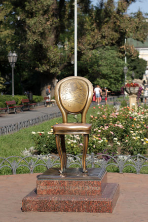 Ukraine, Odessa, summer 2021. The famous monument to the 12th chair on Deribassovskaya street.のeditorial素材