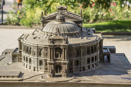 Ukraine, Odesa, summer 2021. Miniature model of the world famous opera house in Odessa made of polymer bronze. The layout of the theater for people with visual impairments.のeditorial素材