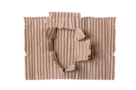 Abstract piece of crumpled torn cardboard isolated on white background.