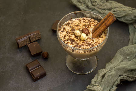 Caramel Chocolate Pudding with Hazelnuts and Chocolate.の写真素材