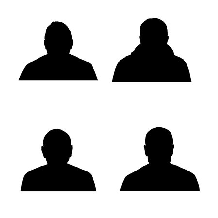 A set of silhouettes of portraits of unknown men on a white backgroundのイラスト素材