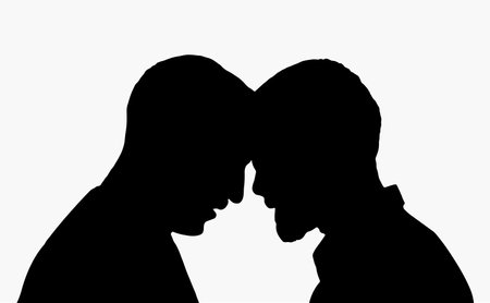 Portrait silhouette of two young people touching each other.のイラスト素材