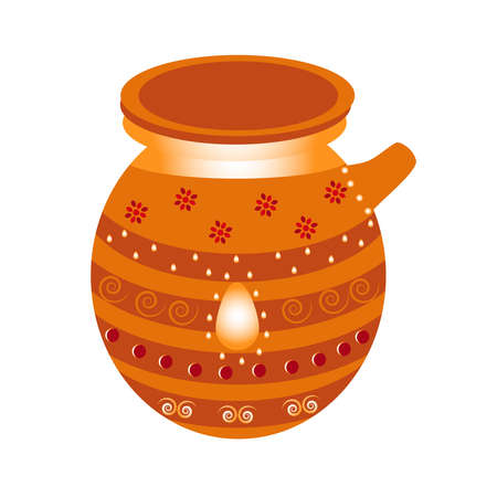Ornate colorful Diwali earthenware pot.のイラスト素材