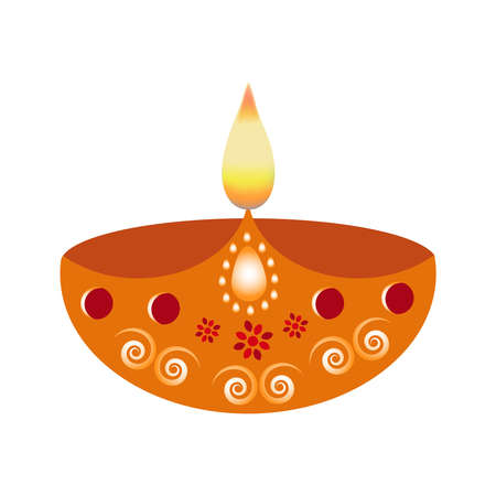 Ornate colorful Diwali oil lamp.のイラスト素材