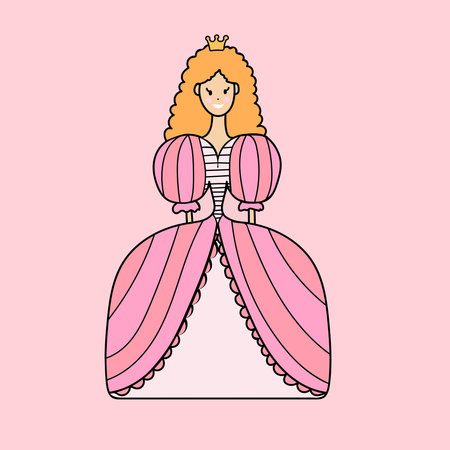 Cute princess in doodle style on pink backgroundのイラスト素材