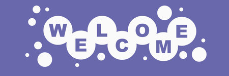 Welcome letters banner on white circles on trendy very peri background. vector banner.のイラスト素材